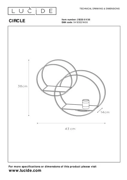 Lucide CIRCLE - Wandlamp - 1xE27 - Zwart - technisch